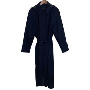 Vintage Trench Coat Womens 12 Navy Blue Wool Hooded Maxi Long Jacket Air Canada